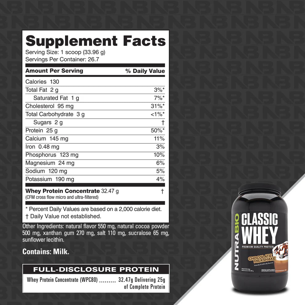 NutraBio-Classic Whey-Chocolate Milkshake-2lb